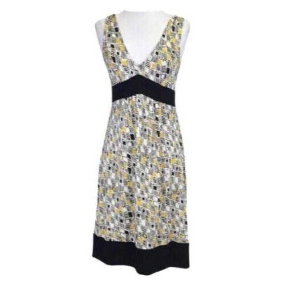 Diane Von Furstenberg DVF 100% Silk Sleeveless Yellow Black Geometric Dress Sz 2 - Picture 1 of 7